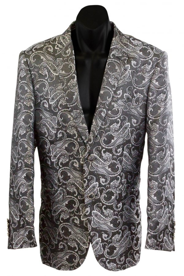 BLACK AND SILVER PAISLEY JACKET - Bello Per Te Suits Tuxedos Jackets