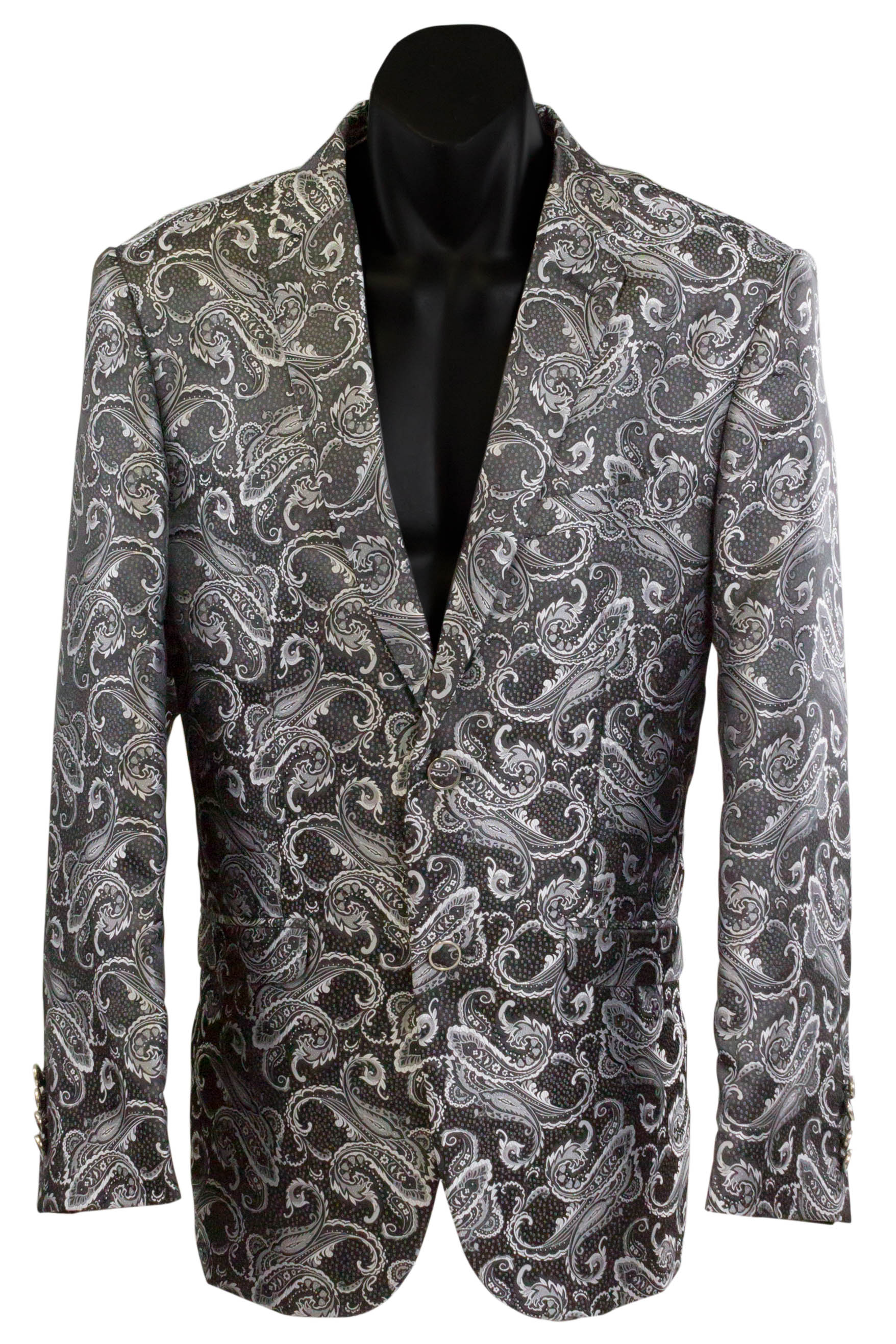 BLACK AND SILVER PAISLEY JACKET - Bello Per Te Suits Tuxedos Jackets